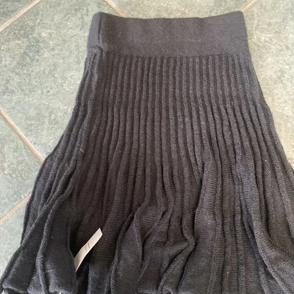 C22 Indefeir Black Pleated Pull On Cotton Blend Lined Skirt Knee Length Sm